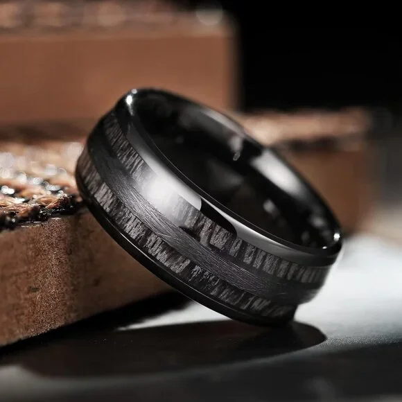 Tungsten Carbide Wedding Band for Men Women-8mm Width Black/Gold/Sliver with Nat Shoes